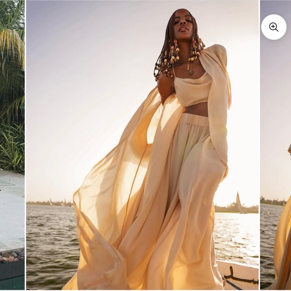 NWT $426 Erika Pena Avana Wide Leg Pants Sz S/M and Matching Jacket Sz OS Beige - Picture 1 of 2